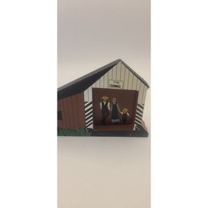 1993 Shelia’s Wood Block of Covered Bridge w/Amish Family